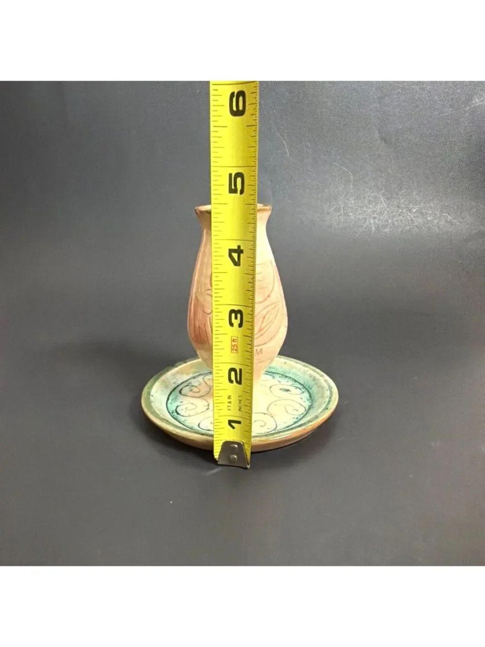 Vintage Hand Painted Signed Greek Art Pottery Candlestick Holder 2 Drinking Cups